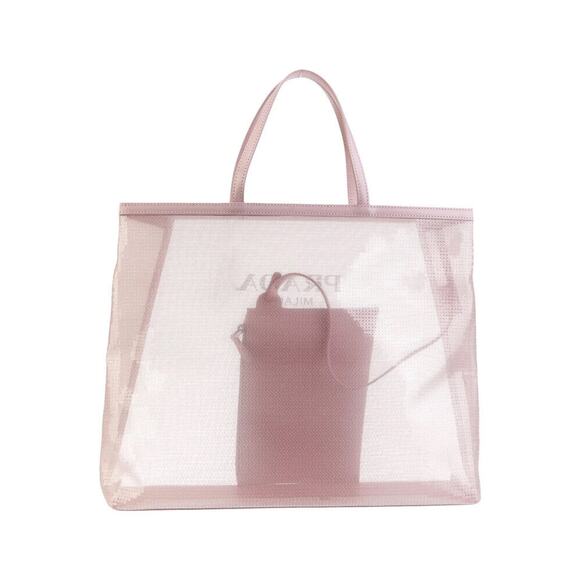 Prada Rete Paillettes Mesh Sequin Logo Large Shopping Tote Hand Bag & Pouch Pink - Picture 4 of 10